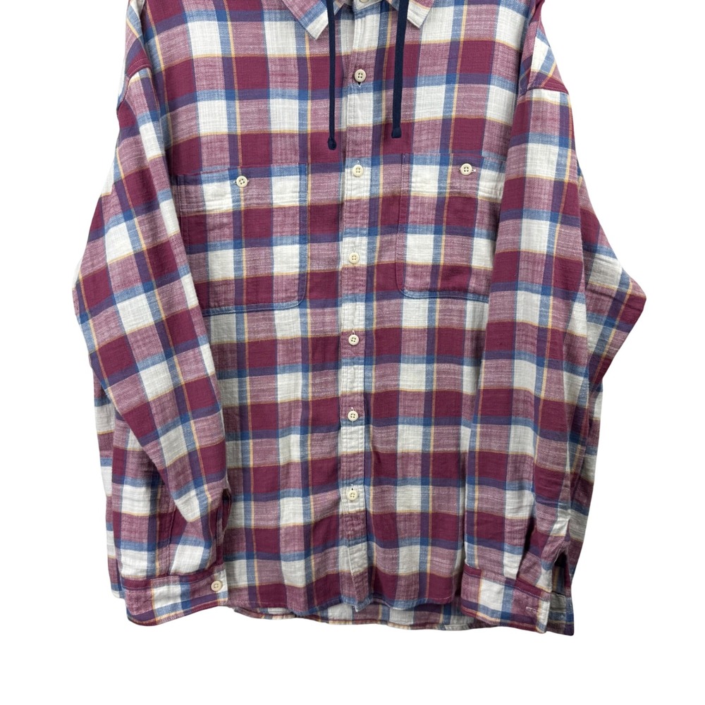 American Eagle‎ Mens XXL Plaid Hooded Flannel Shirt Burgundy Streetwear Skater - Picture 6 of 13